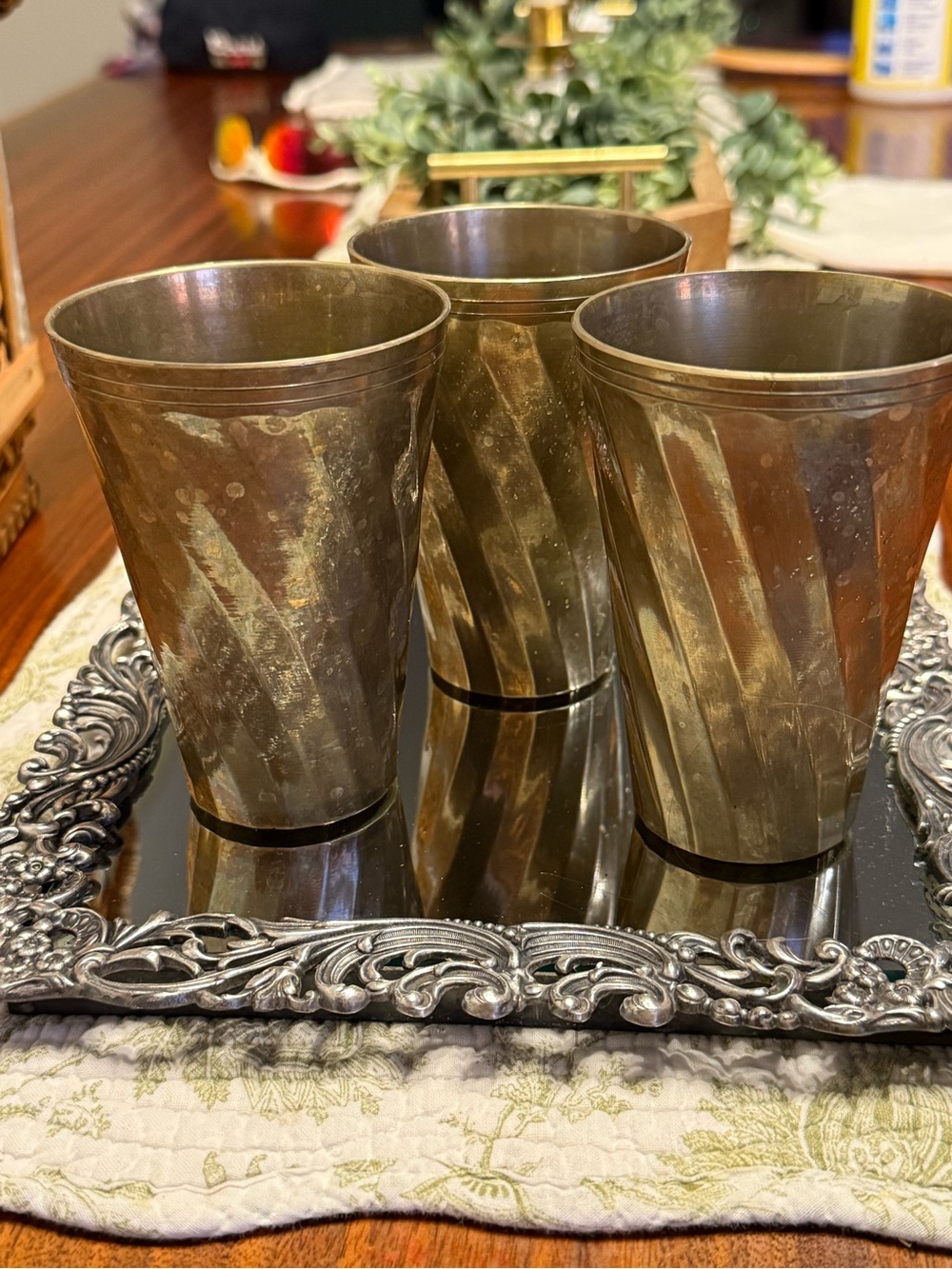 Set of 3 Vintage Brass Tumbler Cups – Swirl Cups